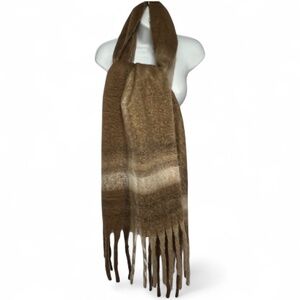 Oak  + Fort Scarf Brown Cream Plaid Fluffy Soft Long Fringe New w. Torn Tag